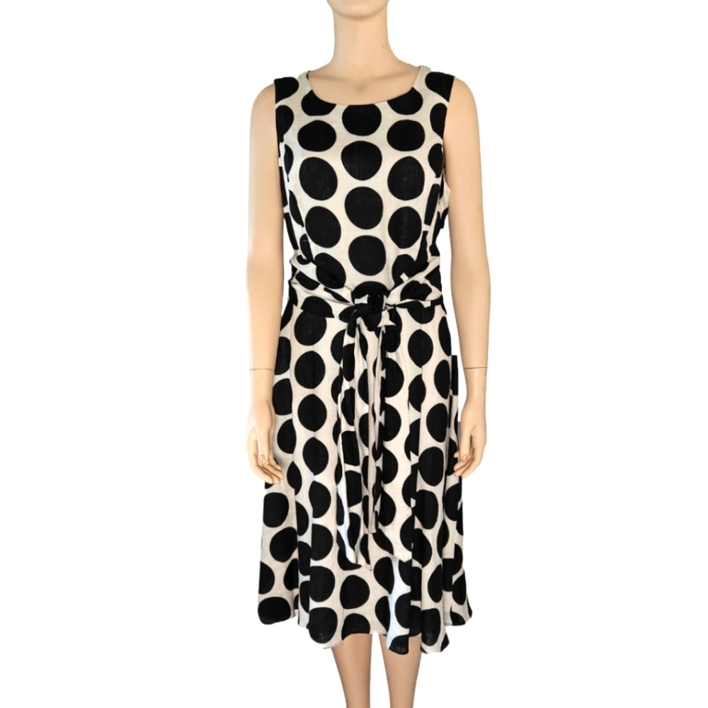 Talbots Black and White Polka Dot Linen Dress Size 12